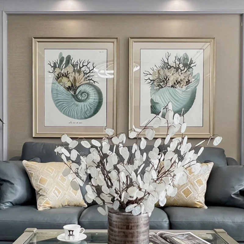 ART美式客厅沙发背景装饰画贝壳珊瑚法式玄关餐厅欧式挂画海螺图片