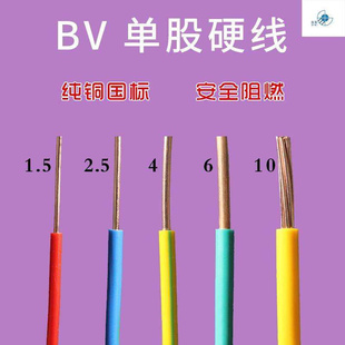 新款 6平方无氧铜百 地线多色国标电线硬线双色铜芯耐磨单股1.5