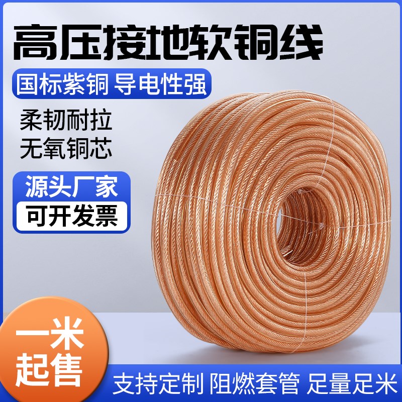 高压接地透明软铜线紫铜芯线10/16/25/35平方避雷针接地线电缆线