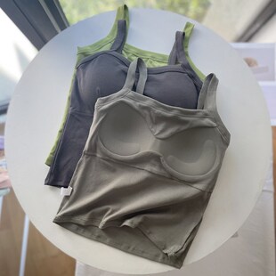 背心女款夏白g色黑色内搭打底外穿吊带纯棉美背文胸带胸垫一体上