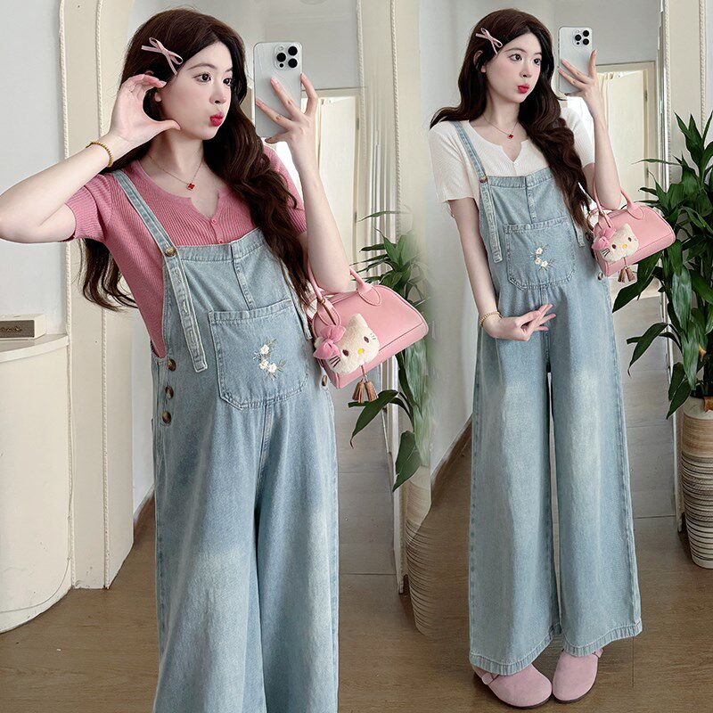 孕妇牛仔背带裤2025新款孕妇裤子夏季外穿绣花怀孕休闲裤夏装长裤,孕妇装/孕产妇用品/营养,孕妇休闲裤,淘宝优惠券,粉丝福利购,淘宝优惠卷