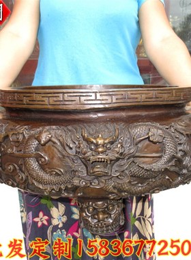 三足纯铜香炉 特大号铜香t炉 盘龙香炉 九龙香炉 铜九龙炉铜聚宝