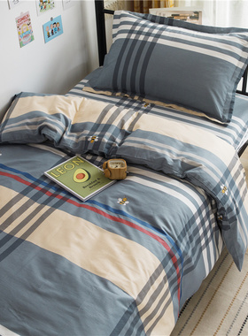 学生宿舍床上f三件套纯棉单人09m床笠款床套被套全棉被褥一整套