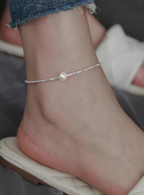 碎银脚链女2024新款潮高级感脚环单珠脚踝M足环网红足链气质脚骨