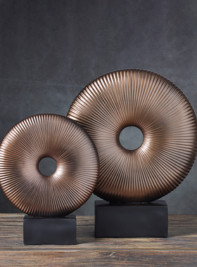 新中式禅意复古做旧圆环圆壁树脂工G艺品摆件家居样板房软装饰品