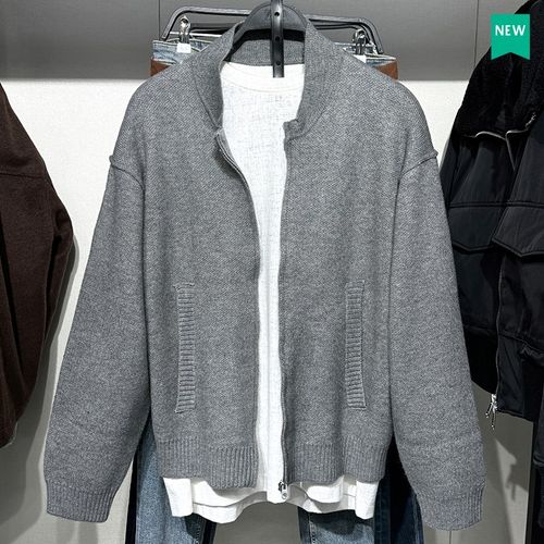 柜429!24秋冬新品男装宽松V领舒适长袖针织毛衣外套 ZA9598373
