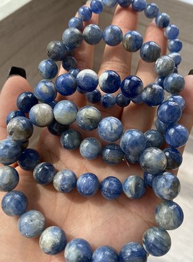 天然莫内蓝晶祖母晶共生矿手链男女款蓝绒晶手串饰品礼物