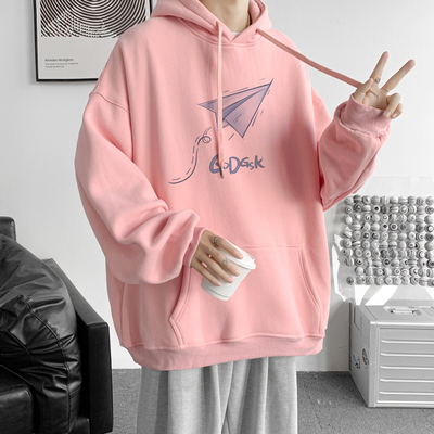 600G重磅纯棉休闲上衣男生冬季浅色宽松连帽衫情侣落肩款休闲外套