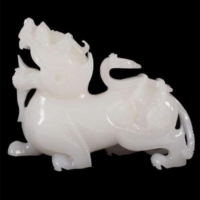 瑾玉坊阿富汗玉貔貅摆件天然阿富汗白玉精雕一对如意貔貅望天吼貔