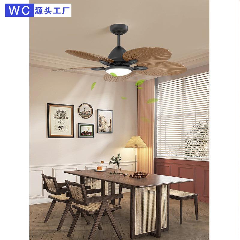 美式复古风扇灯客厅灯餐厅灯中古法式东南亚南洋芭蕉叶卧室吊扇灯