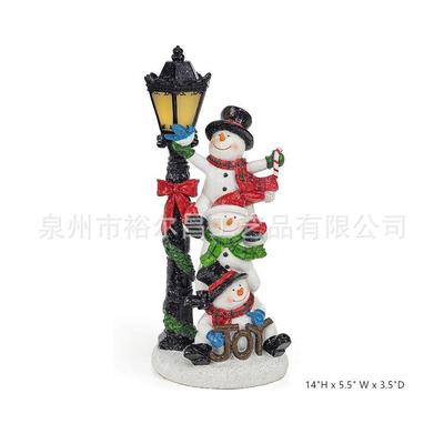 树脂LED带灯圣诞节JOY路灯雪人系列小雕像摆件Resin Christmas
