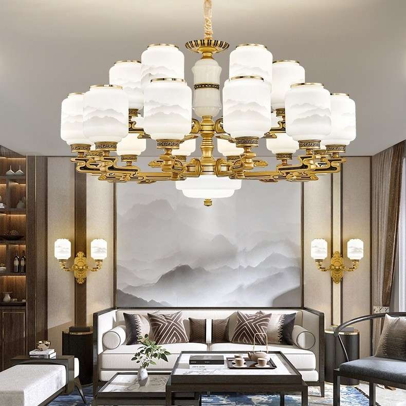 新中式别墅客厅大吊灯中山灯饰中国风自建房酒店工程复式楼大厅灯