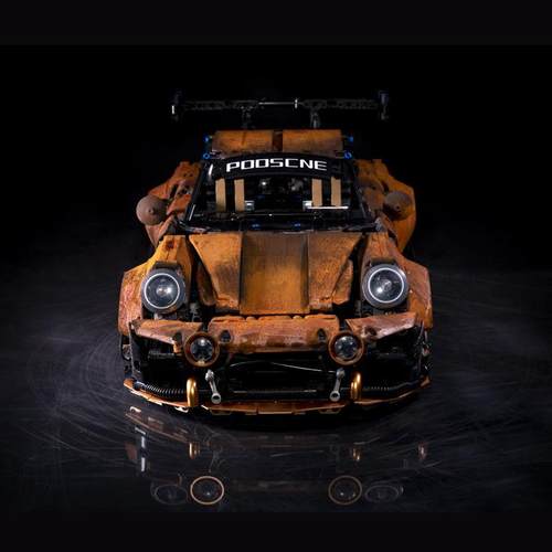 跨境K盒子10220C爆改低趴911战损版废墟跑车模型高难度拼装积木男