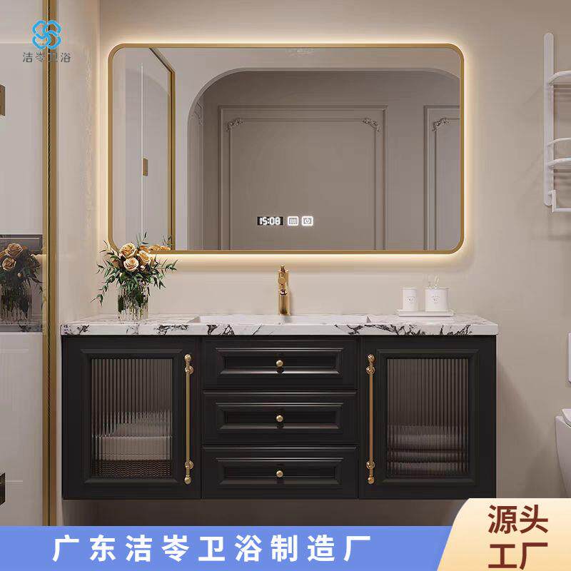 2025新款法式浴室柜橡木组合卫生间陶瓷一体盆洗手洗脸洗漱台美式