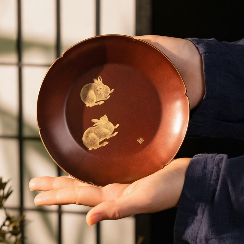 梧桐双兔手工黄铜壶承茶道配件