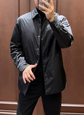老钱风简约男士翻领长袖棉服外套