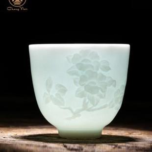 景德镇功夫茶具小茶杯 昌南陶瓷品茗杯 影青雕刻主人杯单杯闻香杯