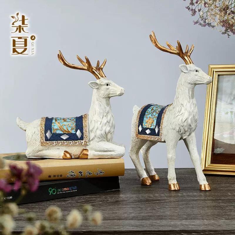 客厅摆件家居品创意玄关礼品工艺欧式装饰梅花鹿家具树脂电视柜鹿