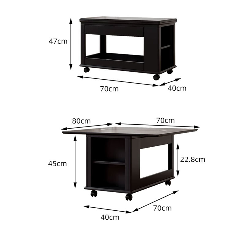 新款实木移动伸缩边几折叠茶几小户型客厅可移动茶桌黑色轻奢沙发