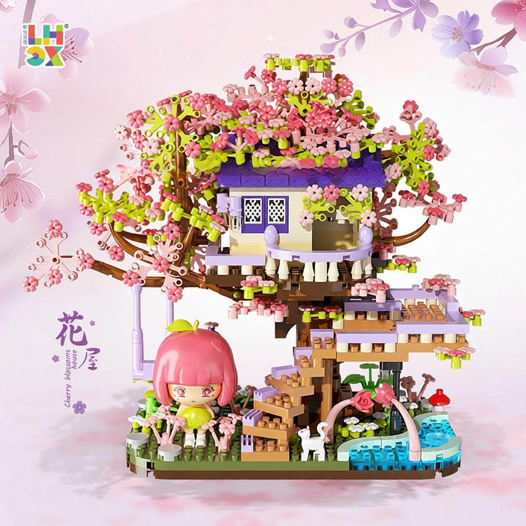 积木花樱花树屋微颗粒积智拼接玩具女生礼物澄海玩具