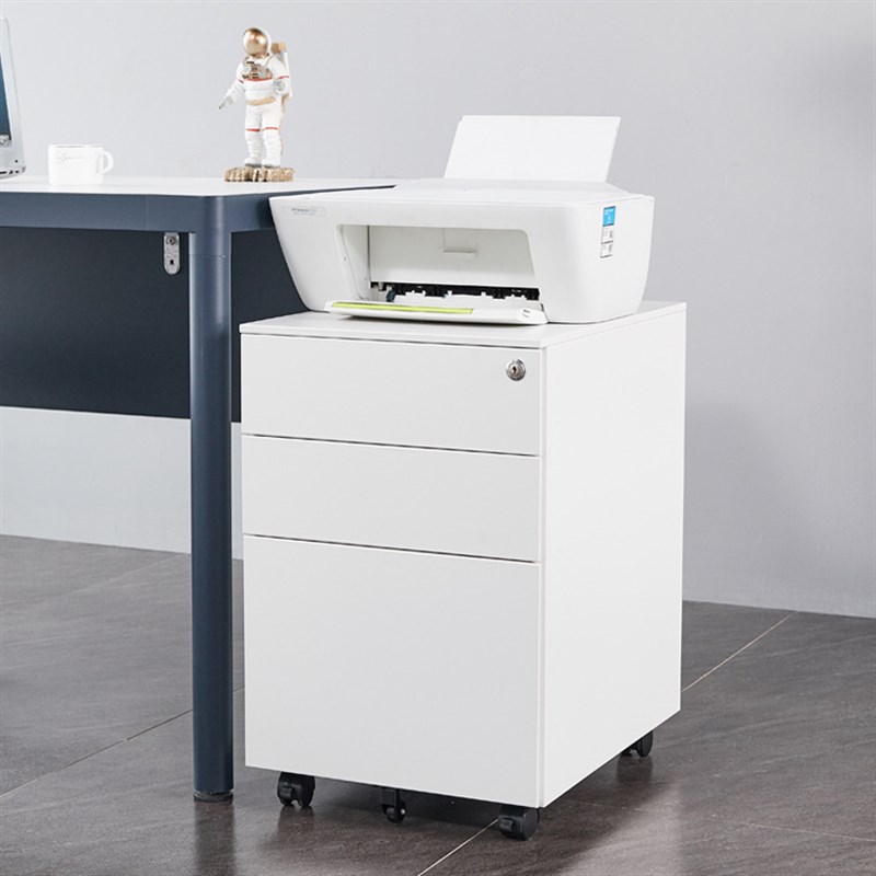 钢制活动柜办公室三抽屉带锁移动柜静音滑轮桌下铁皮文件柜矮柜