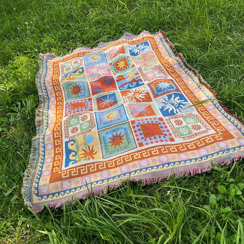 野餐毯民族风户外露营帐篷多功能线毯沙发毯沙发巾盖毯野营垫野餐