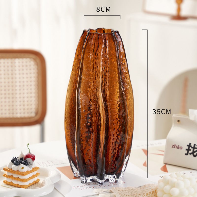 轻奢高端艺术玻璃透明水养花瓶摆件客厅插花杨桃现代电视柜装饰品