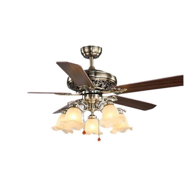 美式复古吊扇灯餐厅灯新中式实木卧室灯大风力客厅吊灯家用一体灯