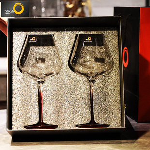 德国进口家用水晶玻璃彩色杆大肚大号高脚红葡萄酒杯子对杯礼盒