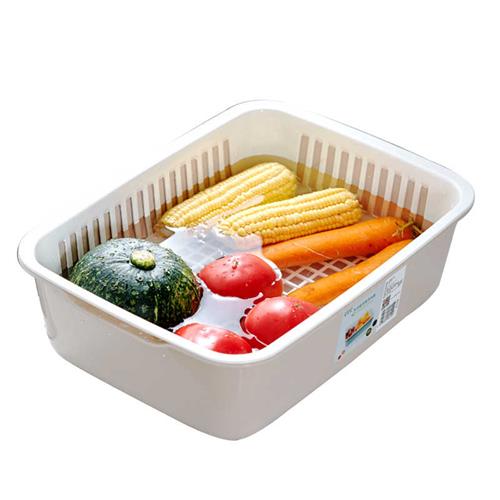 麦宝隆加厚双层塑料沥水篮家用厨房洗菜篮子大号蔬菜沥水盆套装