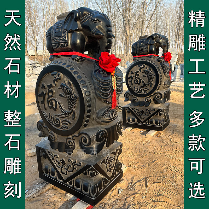 青石门墩一对仿古石鼓精雕麒麟款家用门口石雕装饰曲阳圆雕石雕门 - 实物图
