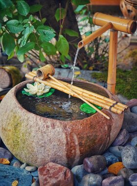 鹅卵石鱼缸日式流水石钵庭院造景办公室养鱼池水槽摆件流水景阳台