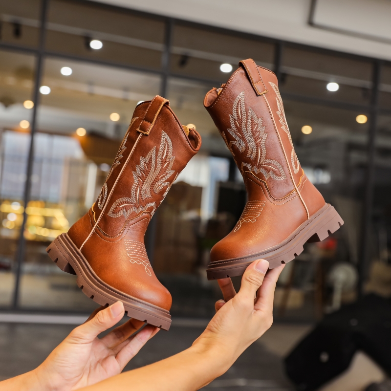 真皮女童马丁靴春秋草原高筒靴子