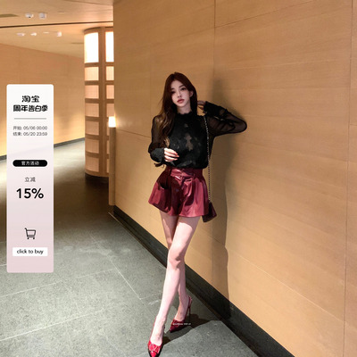 bewithRosey【天赋叠搭手】chlo*三色百搭贵秋冬花苞皮裤短裤高腰