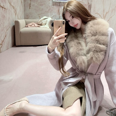 bewithRosey【丁香妲己】lp新款香芋紫狐狸毛冬季针织外套大衣