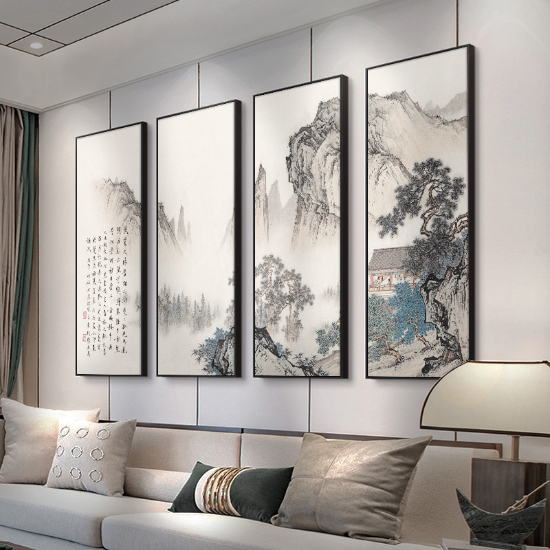 国画山水画新中式客厅背景墙装饰画书房茶室挂画办公Y室壁画水墨图片