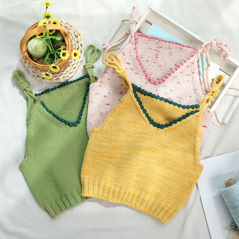 毛儿手作 豆蔻儿童吊带背心材料包 棒针手工毛线编织diy 日光棉