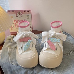 厚底小白鞋儿童鞋子女鞋2024夏季大童女童运动鞋圆头丑萌百搭板鞋