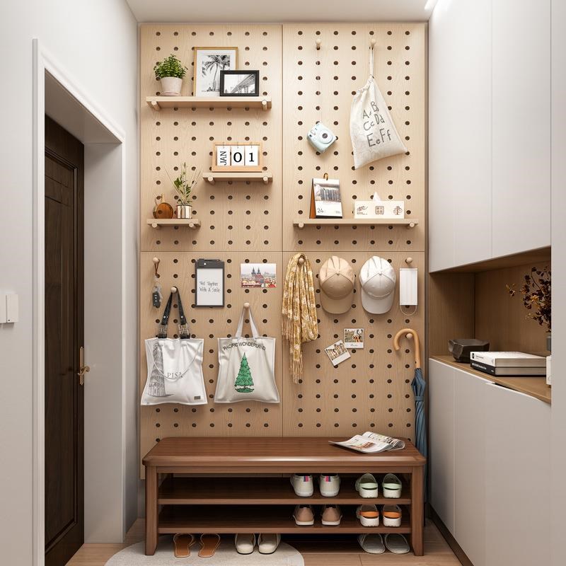 洞洞板实木墙上置物架木质墙壁挂墙书架隔板收纳架挂板墙面挂件板