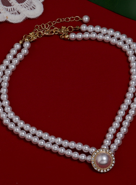 复古优雅赫本范珍珠项链宴会气质个性百搭锁骨链旗袍礼服配饰品女