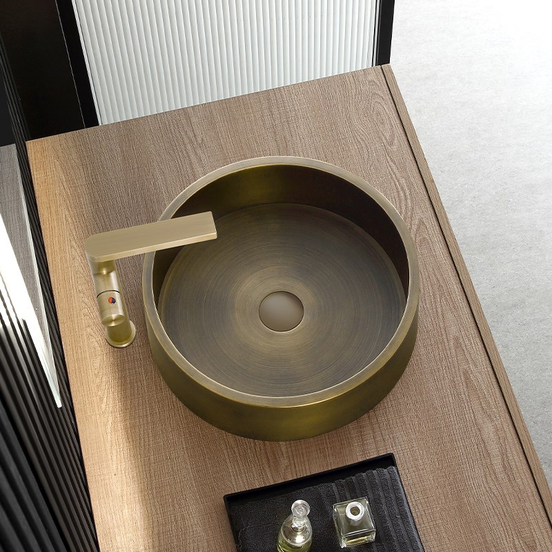 仿古铜色台上盆洗手盆新中式复古不锈钢洗脸面盆简约轻奢民宿酒店