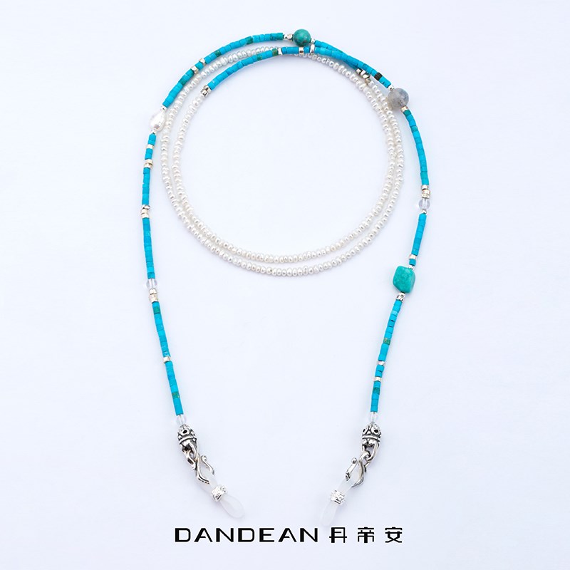 法式珍珠眼镜链女挂脖复古蓝松石口罩耳机链防丢高级墨镜链配饰潮