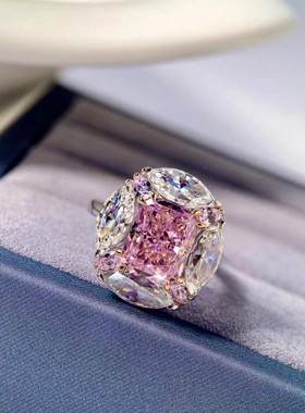 新款富婆的快乐绝美泡泡糖粉钻戒指4克拉雷迪恩切割圆形马眼水滴