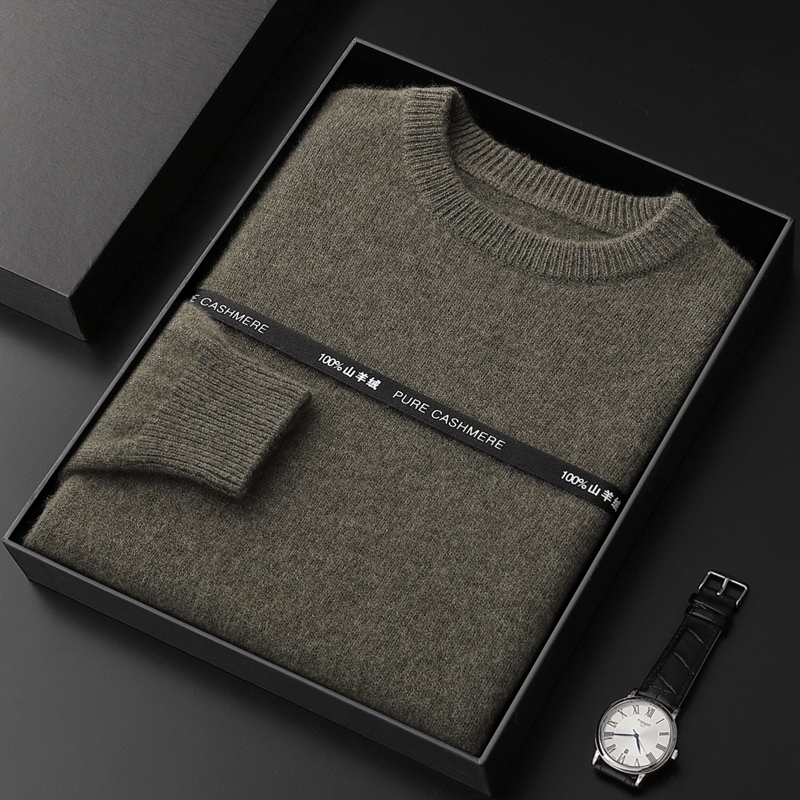 圆领加厚100纯喀什米尔羊毛衫男秋冬季新款针织打底宽松中青年保