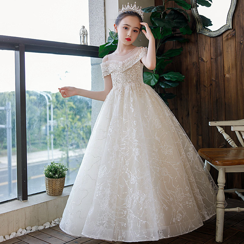 女童礼服儿童公主裙蓬蓬纱长裙花童婚礼走秀女孩主持人钢琴演出服