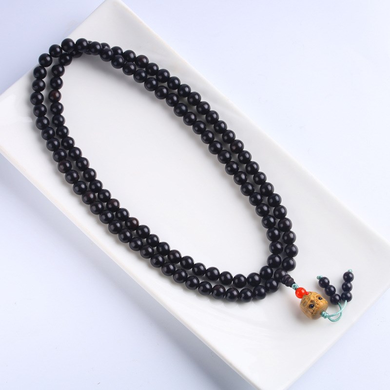 复古风黑檀木108颗木质珠手串创意阿呆尸陀林项链念珠手链男女