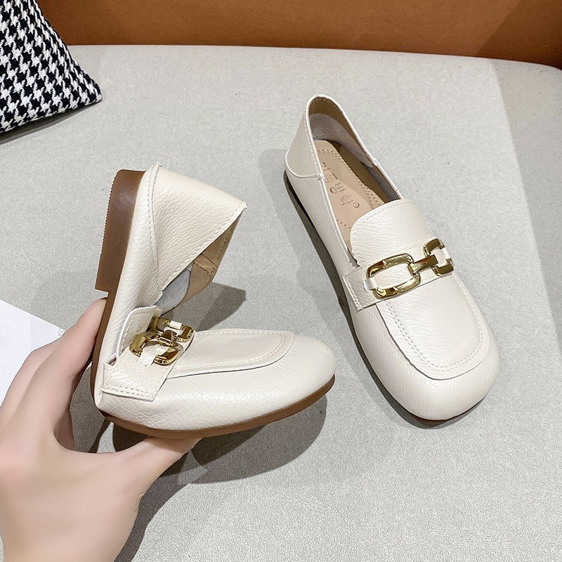 豆豆女2024新款春秋单鞋韩版百搭晚晚淑女温柔奶奶懒人一脚蹬瓢鞋