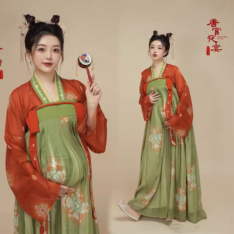 孕妇照服装新款影楼摄影艺术照复古改良款唐宫夜宴孕妈咪写真汉服