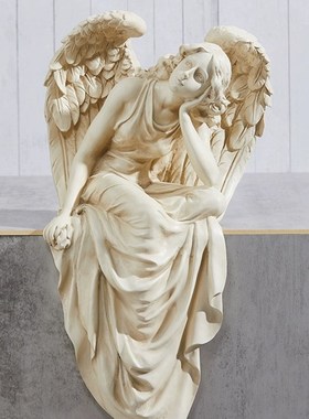 创意雕塑复古坐姿n少女天使女孩摆件家居客厅阳台桌面装饰品