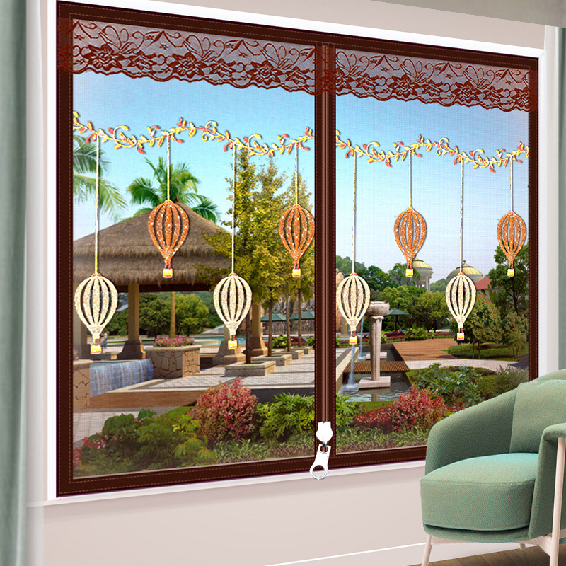 防蚊纱窗纱网门窗帘农村家用拉链沙窗隐形自粘型魔术贴自装免打孔